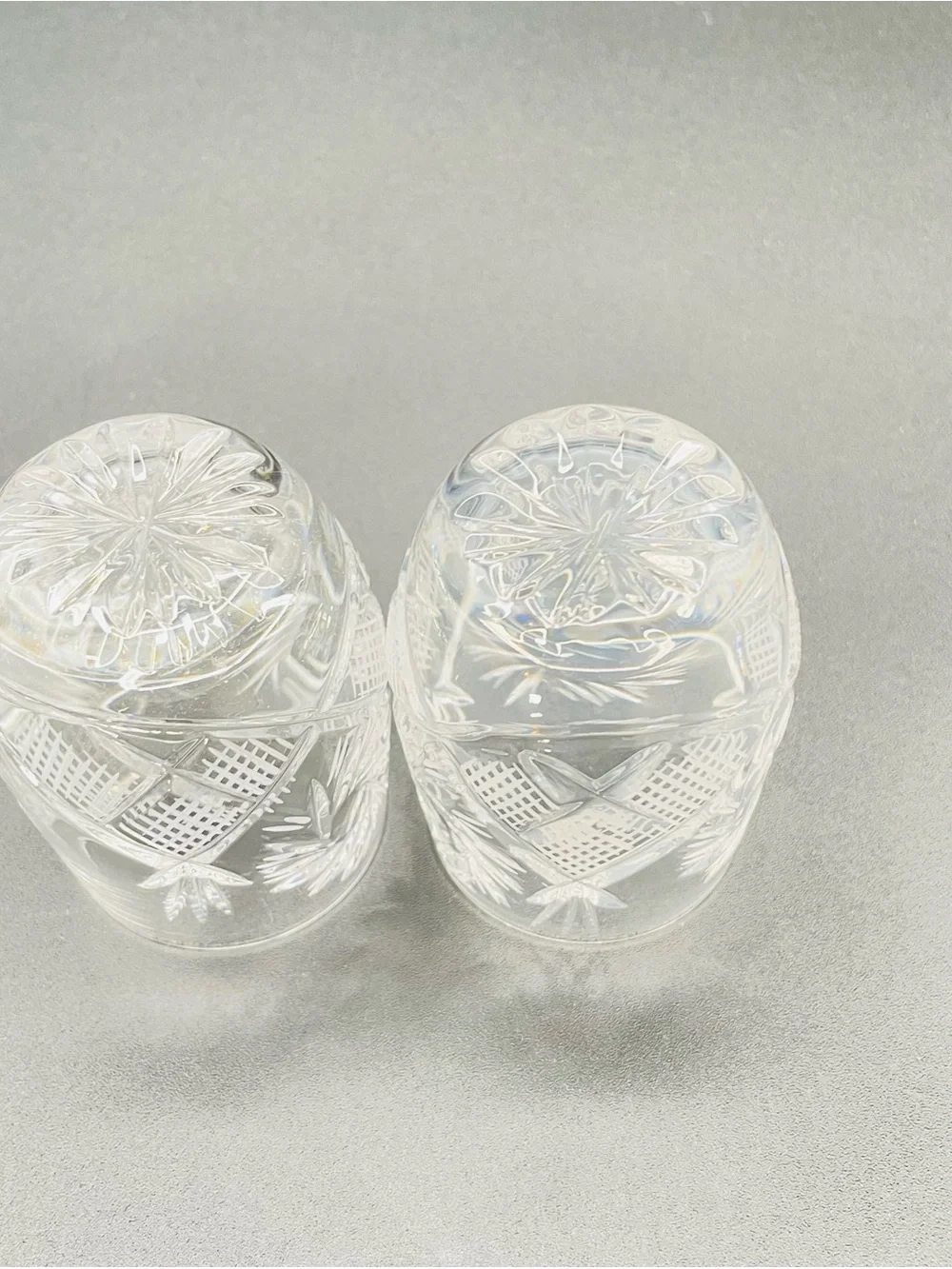 Neman Style  Hand Cut  Crystal Barrel Shaped  1.7 oz Shot Glasses  Set of 2